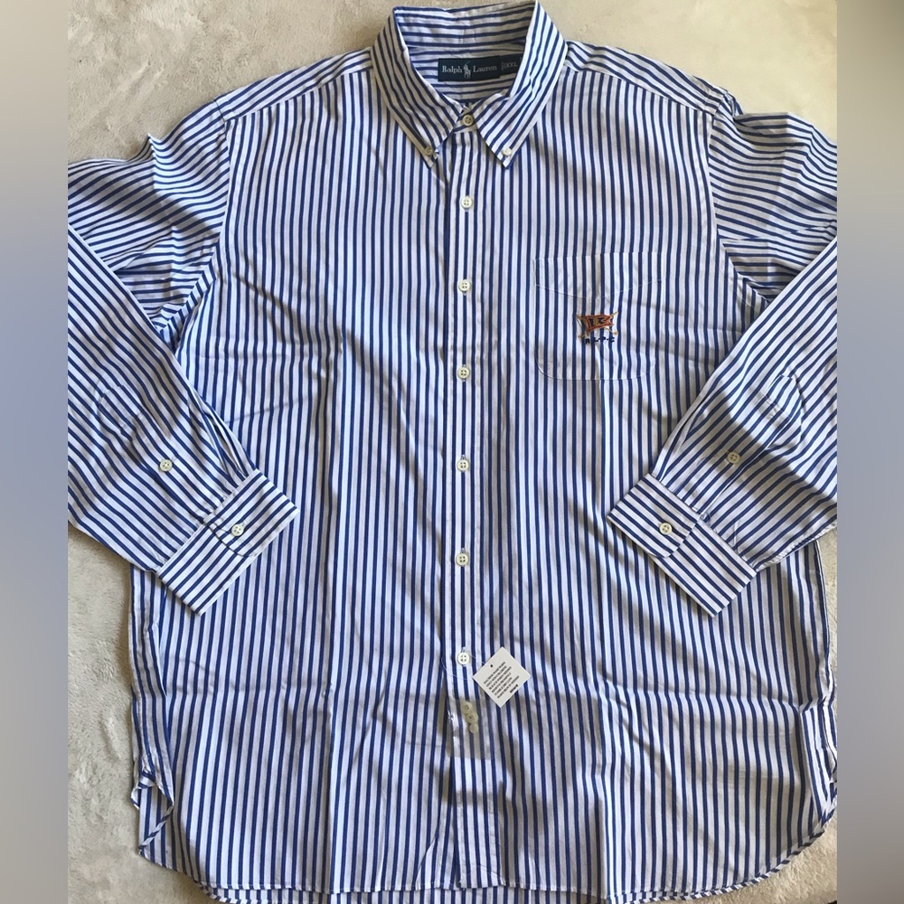 Ralph Lauren Blue and White Striped Button-Down Shirt